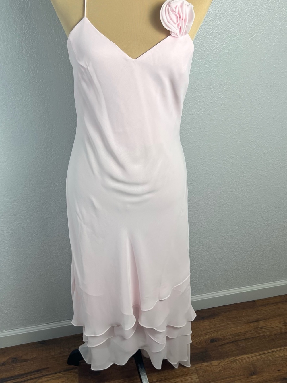 POLY Pink Polyester Slip Dress with Rosette Detail